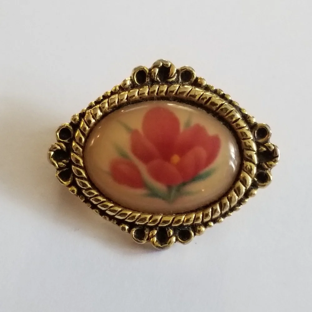 Vintage Camco tulip pin gold tone brooch God's love is with you always